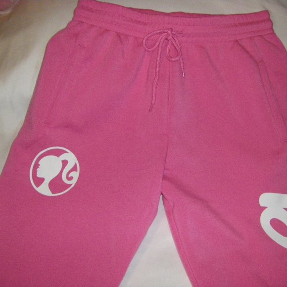 Barbie Sweatpants Joggers Hot Pink w/ White Logo Junior Women's Sizes New - Picture 10 of 16
